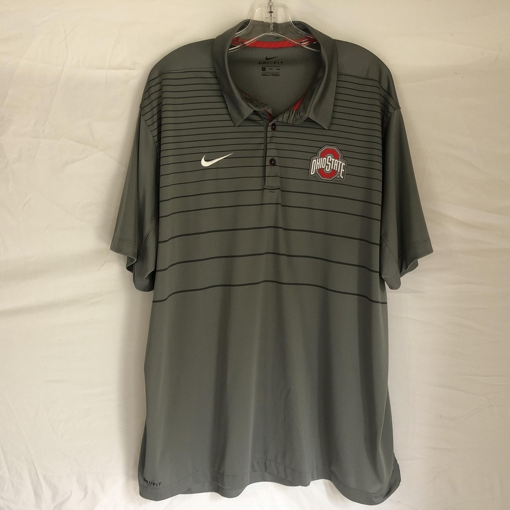 Ohio State Buckeyes‎ Shirt Mens 2XL Gray Striped Nike Dri Fit Polo NCAA Football